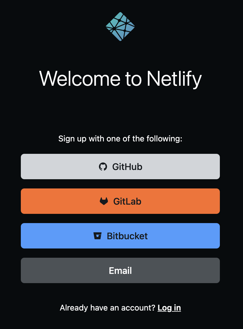 Netlify sign up page